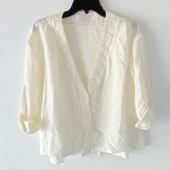 Sancia 100% cupro rolled sleeve cream blouse 37798 - Picture 1 of 7